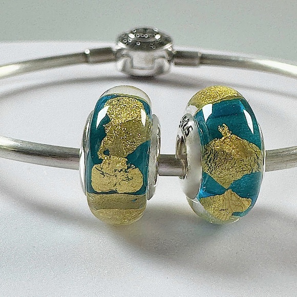 2 charms for Pandora beautiful Ocean Murano 925 Sterling silver cores - Picture 2 of 6